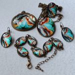 Komplet biżuterii - w barwach brązu i zieleni - Komplet biżuterii w barwach brązu i zieleni