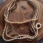 perły szklane sznury ,kolory brązu - perły i hematyty