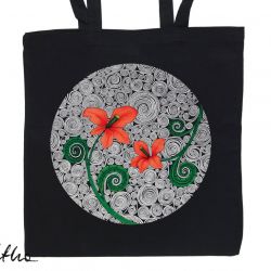 Czerwone kwiaty - torba z nadrukiem czarna