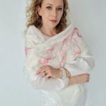 SZAL JEDWABNO WEŁNIANY RÓŻOWY JEDWAB - Szal jedwabno wełniany