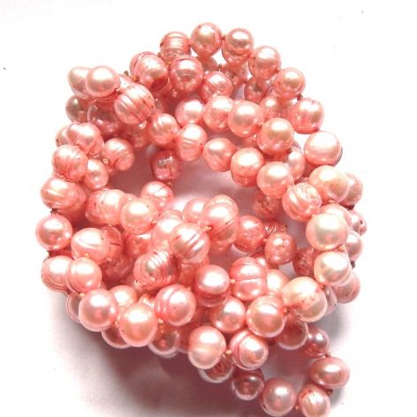 Perły natruralne, jasnoróżowy sznur pereł, naszyjnik