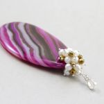 Agat różowy perły hematyt i srebro - wisior - 