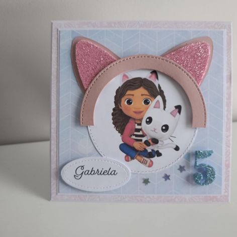 Kartka  na urodziny z prsonalizacją Koci Domek Gabi