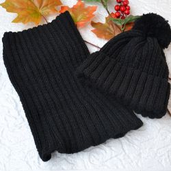 czarny komplet czapka i komin  rezerwacja 