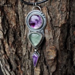 Wisiorek srebrny z ametystami i fluorytem