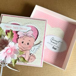 041,Kartka  na chrzest w pudełku z torebką