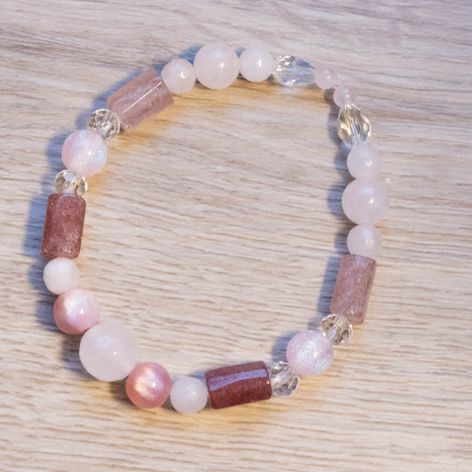bransoletka kwarc różowy i truskawkowy