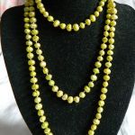 Zielone, pistacjowe perły naturalne, słodkowodne, sznur pereł, naszyjnik - 