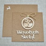 Kartka świąteczna, drewniane dekoracje - W7 - Kartka z ozdobną kopertą