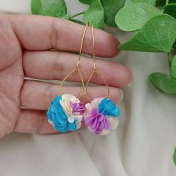 Kolczyki błękitne lawendowe lila ecru ivory