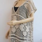 Tunika, sukienka narzutka oversize kolor lnu - szydełkowa narzutka