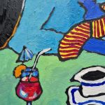 obraz olejny babcia przy zielonym stole - 