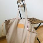 Duża torba plażowa z drelichu w beżowym kolorze. - 