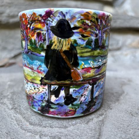 Porcelanowy kubek ręcznie malowany Jesień w parku 