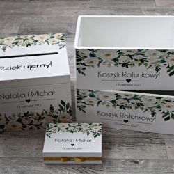 Komplet pudełek ślubnych - białe kwiaty Ślub