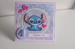Kartka na urodziny Stich serduszka z personalizacją
