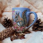 Ręcznie malowany unikatowy kubek wiewiórki i kwiaty 300 ml  - Ręcznie malowane