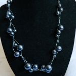 Perły szare, oryginalny zestaw biżuterii, naszyjnik i kolczyki - 