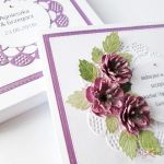 Kartka ŚLUBNA fioletowo-różowa - Fioletowo-różowa kartka ślubna w pudełku