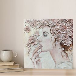 „Kobieta w kwiatach 2 ” - Obraz strukturalny - 40 × 40 cm