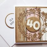 Kartka NA URODZINY -brązowy wianek - Brązowo-różowa kartka urodzinowa