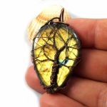 Labradoryt miedziany wisior drzewko szczęścia - pomarańczowy labradoryt