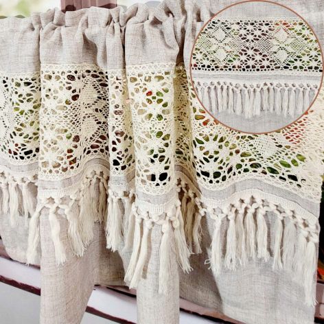 Zazdrostka Firanka Lniana z Frędzlami Boho do Kuchni SHABBY 100/50cm