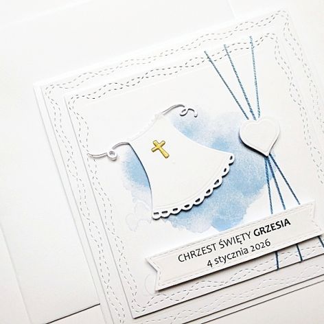 Kartka na Chrzest z szatką handmade niebieska