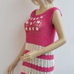 Różowa sukienka plażowa - tunika - crochet dress