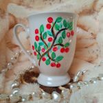 Ręcznie malowany wiśniowy mazurek kubek śniadaniowy - ręcznie malowane