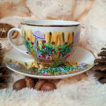 Ręcznie malowany komplet leśne wiewiórki 200 ml.  - Ręcznie malowane