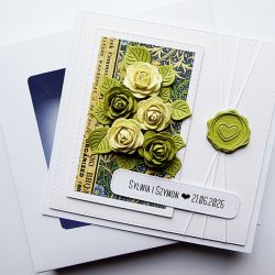 Kartka ślubna z różami ręcznie robiona ślub