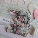 Personalizowana kartka na urodziny roczek z króliczkiem - Personalizowana kartka na urodziny roczek z króliczkiem