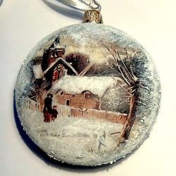 Bombka medalion zimowe widoki 10 cm