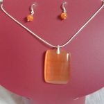 Pomarańczowy kwarc kocie oko, wisior i kolczyki, srebro - 