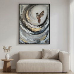 Koliberek BIRD ręcznie malowany obraz Abstrakcja 70x100 cm Duży obraz