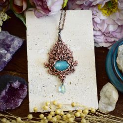 Miedziany wiktoriański wisiorek z amazonitem #356