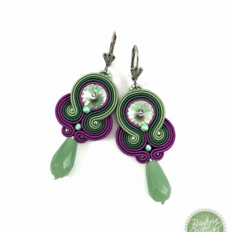 Kolczyki sutasz/soutache zieleń i fiolet 