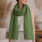 Duży lniany szal szalik zielony Feltmondo  - Szal damski