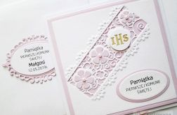 Kartka PAMIĄTKA I KOMUNII biało-różowa #1