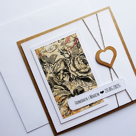 Kartka ślubna z różami boho na ślub vintage