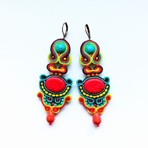 Montezuma Red&Turquoise kolczyki sutaszowe