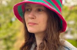 Bawełniany letni kapelusz w różowo zielone paski
