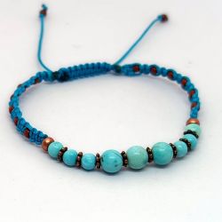 Bransoletka BOHO makrama z naturalnymi turkusami slim