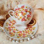 Ręcznie malowany komplet w kwiaty 200 ml. - ręcznie malowane