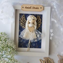 Makramowy anioł w ramce na urodziny itp.
