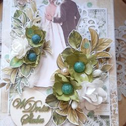 Kartka ślubna w zieleniach do pudełka