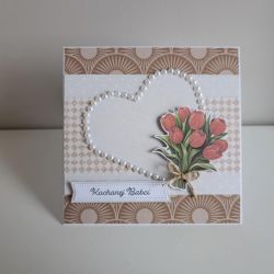 Kartka na Dzień Babci z sercem tulipany