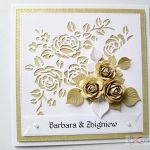 Kartka ROCZNICA ŚLUBU ze złotymi różami - Biało-złota kartka na rocznicę ślubu z różami