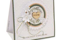 Kartka ślubna - wianek białe kwiaty kratka